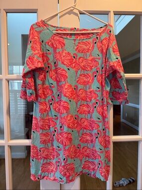 Lilly Pulitzer Turquoise & Pink Flamingo Print Dress